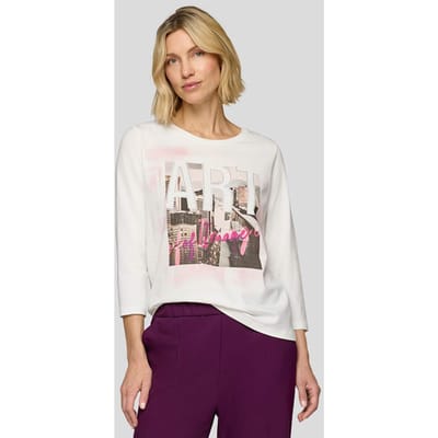 Katoenen shirt met motief voor - gebroken wit - Gr. 42 van Goldner Fashion