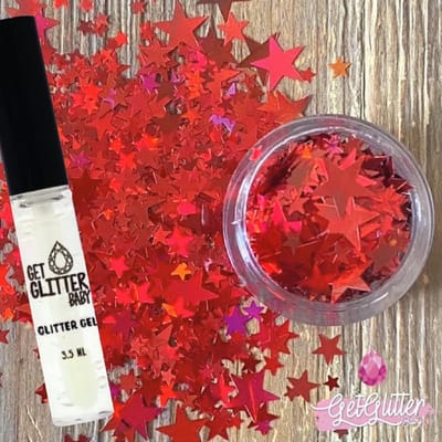 GetGlitterBaby® - Rode Sterren Chunky Festival Glitters Sterretjes voor Lichaam en Gezicht Jewels Gel Glitterlijm Huid lijm / Biologische / Biologisch afbreekbare Face Body Glitter - Rood / Red + Glittergel Huidlijm