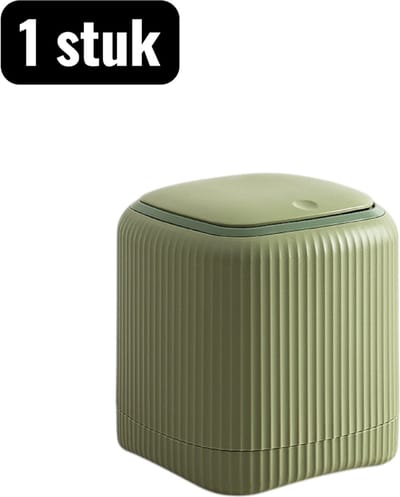 1 stuk - Prullenbak - Mini Prullenbak - Prullenbak met deksel - Desktop Prullenbak - Dubbele Opbergbak met Versterkte PP Constructie - Compacte Bureau Afvalbak - Groen