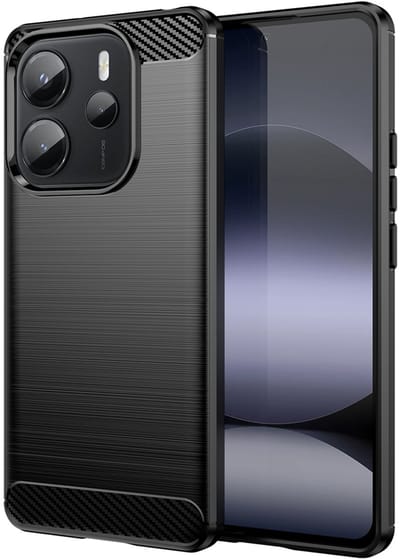 MobyDefend Hoesje - Geschikt voor Xiaomi Redmi Note 14 4G - TPU Backcover - Geborstelde Metaal & Carbon-Look - Zwart
