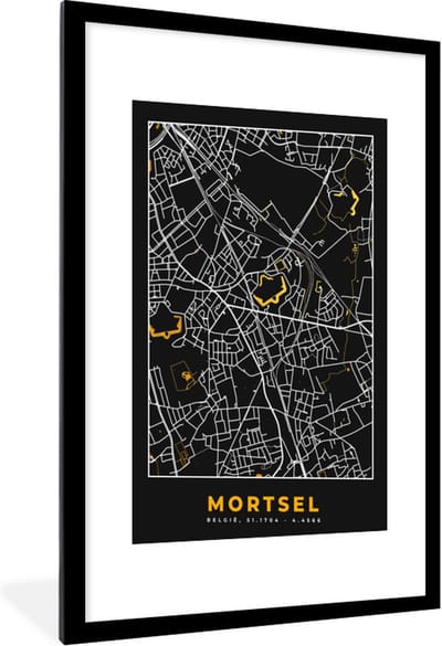 Fotolijst incl. Poster - Kaart - Goud - Stadskaart - Plattegrond - Mortsel - 60x90 cm - Posterlijst