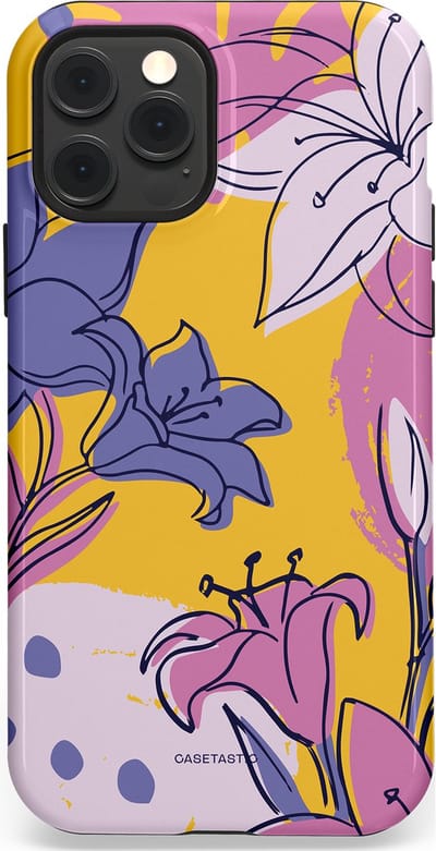 Casetastic Hoesje Geschikt voor Apple iPhone 12/12 Pro Magsafe - Stijlvolle Beschermende Duo-layer Case - Paarse Lelie Kunst