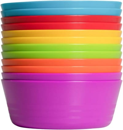Set van 12 Kleurrijke Kindersnackkommen - BPA-vrij, Magnetron & Vaatwasserbestendig