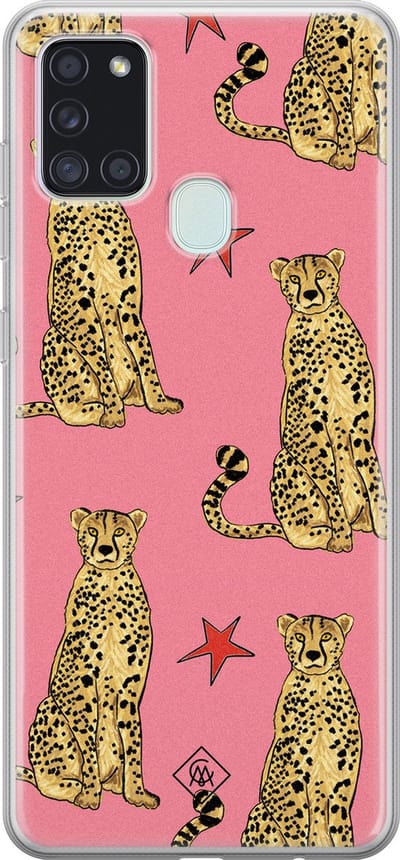 Casimoda® hoesje - Geschikt voor Samsung A21s - The Pink Leopard - Backcover - Siliconen/TPU - Zwart