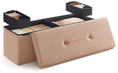 Signature Home Hocker - Zitbank met opbergruimte - opvouwbare kruk - Voetenbank Zitbank - Bedbank - Opbergbox - Draagvermogen tot 300 kg - Woonkamer Slaapkamer Gang - Kameelbruin -38 x 110 x 38 cm