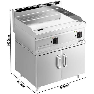 GGM Gastro Elektro Bratplatte - mit Hartchrom-Beschichtung - 9 kW - Glatt - inkl. Unterbau mit 2 Türen