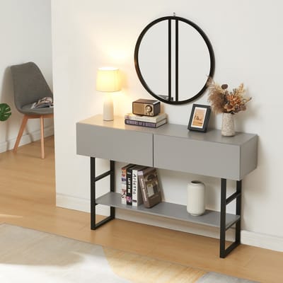 Consoletafel Varberg 120x30x75 cm lichtgrijs en zwart [en.casa]