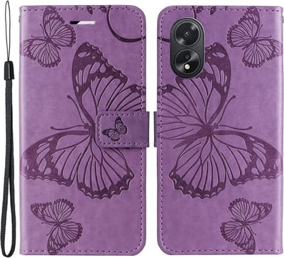 Coverup Hoesje - Geschikt voor OPPO A38 Hoesje - Coverup Vlinders Book Case - Lila