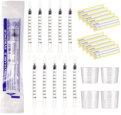 Dailygoods- Spuiten 30 stuks 1 ml - Maatbekers 20ml/30ml - Etiketten - Voor vloeistoffen - Nauwkeurige meting - BPA-vrij materiaal - Injectiespuiten