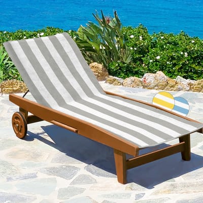 Beautissu Ligbed Handdoek 75x200 cm Cassis – 100% Katoen Handdoek voor Ligstoel met Antislip Kap 15 cm, Hoes voor Zonnebed Tuin, Strand of Zwembad, Zacht en Absorberend, Grijs Gestreept