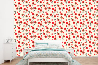 Behang - Fotobehang Patronen - Parijs - Eiffeltoren - Bloemen - Breedte 360 cm x hoogte 240 cm