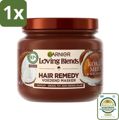 1 x Garnier - Loving Blends - Haarmasker - Kokosmelk & Macadamia - Normaal tot Droog Haar - 340 ml- Haarmasker Kokosmelk Macadamia - Droog Haar Masker - Haarvoeding - Haarherstel - Haarverzorging