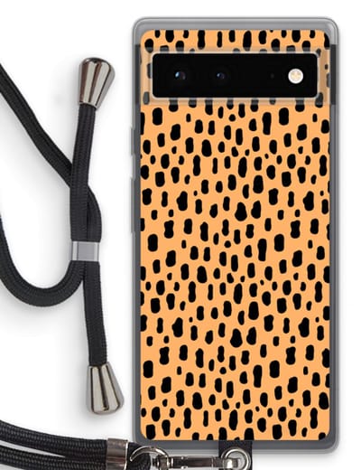 Case Company® - Hoesje met koord geschikt voor Google Pixel 6 hoesje met Koord - Panter - Telefoonhoesje met Zwart Koord - Bescherming aan alle Kanten en Over de Schermrand