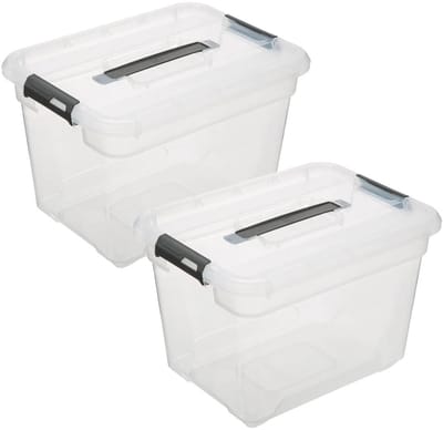 5Five opberg kist met deksel - 2x - Solutions Box - 18 liter - 39 x 29 x 27 cm - kunststof - transparant