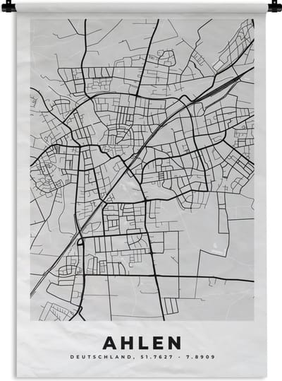 Wandkleed - Wanddoek - Kaart - Plattegrond - Duitsland - Ahlen - Stadskaart - 120x180 cm - Wandtapijt