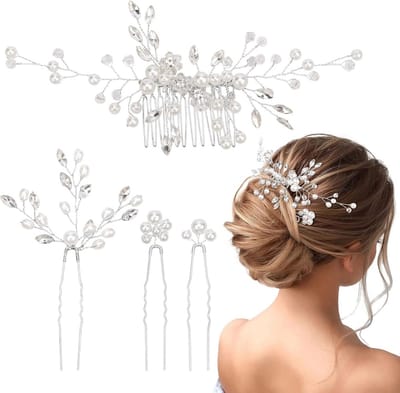 Haarspelden - Bruiloft - Parel Bloem Kristal - Strass Clips - Haar Sieraden - Kam - Bruid - Vrouwen - Meisjes - Zilver - Accessoires - Feestelijke Gelegenheden - Haarmode