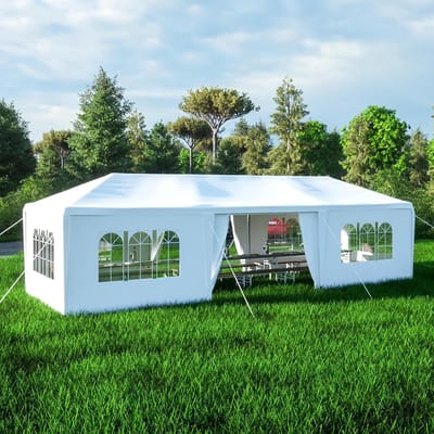 Feesttent met Zijwanden - Tuinpaviljoen Luifel - Buitenfeesten Organiseren - Waterdicht UV-beschermend Materiaal - 3x9 Meter - Wit