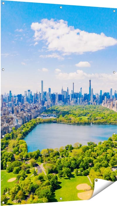 Gards Tuinposter Central Park in New York met Wolkenkrabbers - 100x150 cm - Tuindoek - Tuindecoratie - Wanddecoratie buiten - Tuinschilderij
