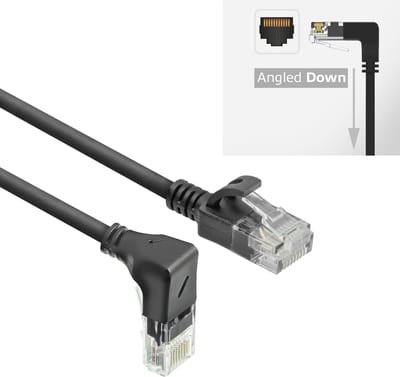 ACT Zwarte 2 meter U/UTP CAT6A LSZH slimline patchkabel met RJ45 connectoren, recht naar 90° haaks beneden DC3902