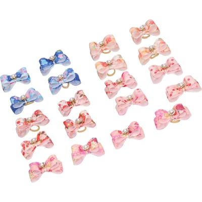 20 Pièces Nœuds pour Chiots Mignons Nœuds Papillon pour Animaux de Compagnie Accessoires de Toilettage Capillaire avec Élastiques Perles Strass white