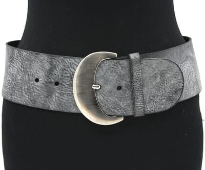 Brede afhangriem grijs gemeleerd - Dames riem - 8 cm breed - Leer - Brede riem - Casual - Maat 90