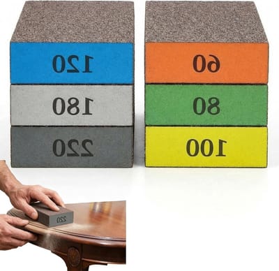 Set van 6 Schuurpads en Schuursponzen voor Hout, Metaal en Muren - Wasbaar en Aanpasbaar, Diverse Korrelgroottes 60-220