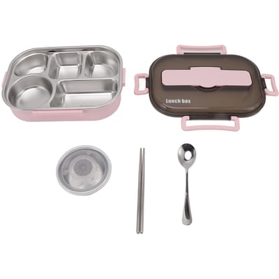 Lunchbox RVS Thermische Lunchbox met Soepkom Eetstokjes Lepel voor Volwassenen Kinderen Pinkish