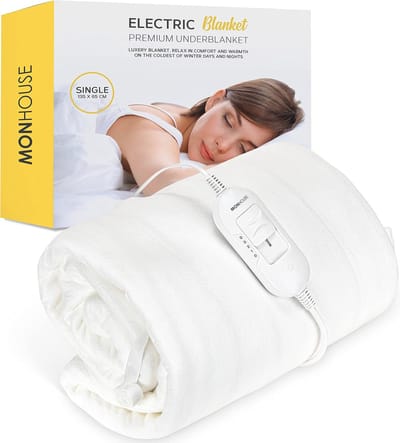 Elektrische deken van zacht fleece, verwarmde onderlaag voor eenpersoonsbed - afneembare controller, machinewasbaar, 3 warmtestanden, 65 x 135 cm