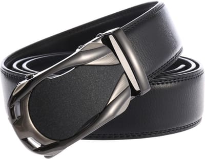 Plyesxale-Zwart leder heren broekriem met mat zilver-antraciet a- matic gesp 120 cm lang