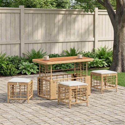 vidaXL Tuin eettafelset 4 st Natuur en Wit Poly Riet en Acaciahout