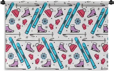 Wandkleed - Wanddoek - Wintersport - Patronen - Schaatsen - 90x60 cm - Wandtapijt