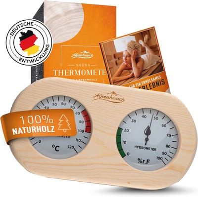 Natuurlijke Hout Sauna Thermometer Hygrometer - 2-in-1 Functie met Tempered Glass