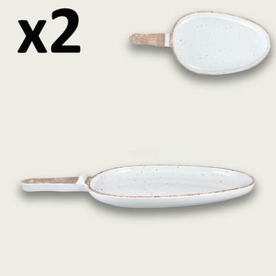 Arca TIERRA White - Set van 2 Melamine serveerborden met handvat 38x17x4cm – licht in gewicht – makkelijk stapelbaar – voor binnen en buiten