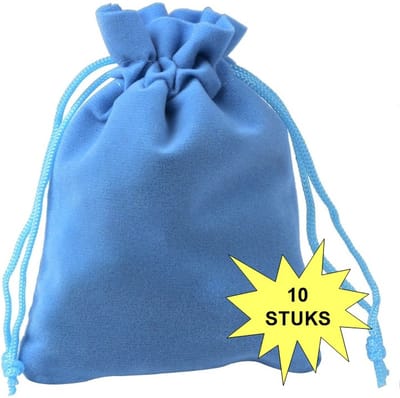 Fako Bijoux - Fluweel Cadeau Zakjes - 7x9cm - Velours - Velvet - Uitdeelzakjes - Sieradenzakjes - Feestzakjes - 7x9 cm - Lichtblauw - 10 Stuks