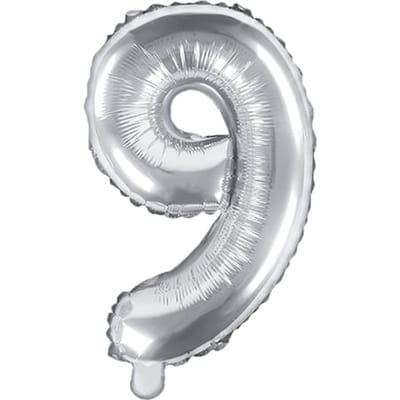 Folieballon Cijfer 9 (35 cm) - Zilver