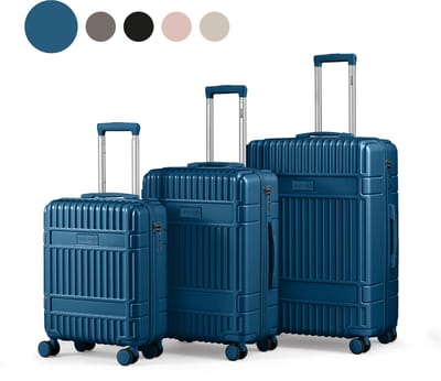 SKYCASES Kofferset - Classic Heritage – 3 Delig – Handbagage & Check-in Koffers – 36L/63L/100L – TSA Slot – 360° geruisloze wielen – Lichtgewicht – Trolley – Donkerblauw