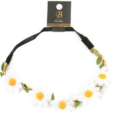 Haarbandje Bloemen - Hippie Hoofdband - Wit - Elastiek - Flower Power