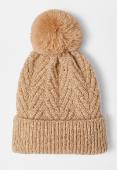 Damart - Wollen muts met pompon - Dames - Beige - Eén maat