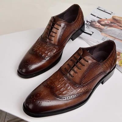 Herenschoenen Nieuwe aankomst Grote maat Brogue Gesneden Heren Britse Retro Veterschoenen Leren Schoenen Krokodillenpatroon Leren Schoenen 48