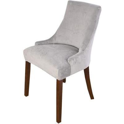 Zachte Fluwelen Fauteuilhoes Voor Eetkamer Banket Thuiskantoor Stretch Effen Kleur Schuin Armstoel Europese Stijl Zitkussen 1 piece lichtgrijze kleur