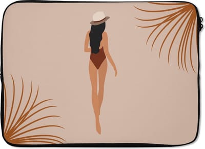 Laptophoes 14 inch - Zomer - Vrouw - Abstract - Laptop sleeve - Binnenmaat 33x23 cm - Zwarte achterkant