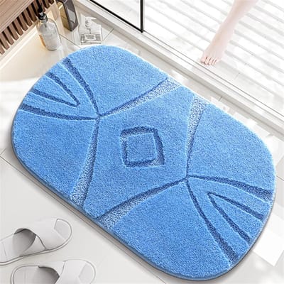 Badmat Anti-Slip Wasbaar - Extra Zachte en Absorberende Microfaser Badmat - SnelDrogend Pluche Tapijt voor Badkamer, Douche en Vloer - Blauw Ovaal 40x60 cm