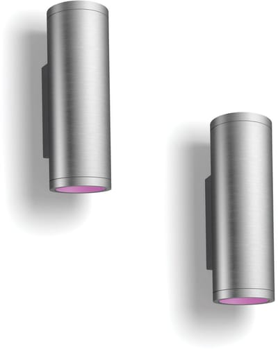 Philips Hue Appear Wandlamp voor Buiten Up & Down (Roestvrij Staal) - 2 stuks - Wit en Gekleurd Licht - Hue White and Color Ambiance