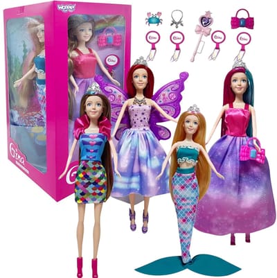 Woopie set van 4 magische prinsessen - 4-in-1 poppendoos met accessoires