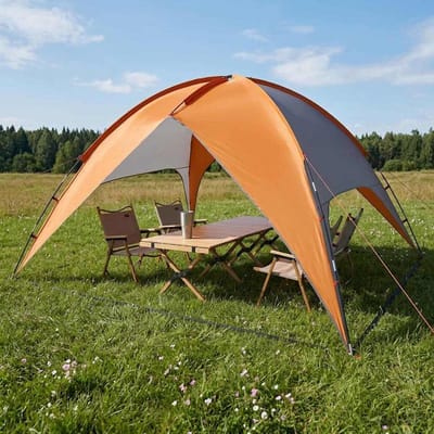 vidaXL - Campingtent - met - waterdichte - regenfly - 4-persoons - Grijs - en - Oranje