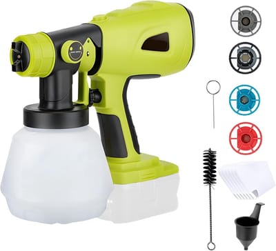Dailygoods - Draadloze verfspuit voor Ryobi 18V, elektrisch HVLP Handheld verfspuitpistool met 4 spuitmonden, 3 patronen, 1000 ml tank voor huismeubilair hekwerk terrasplanken schilderen