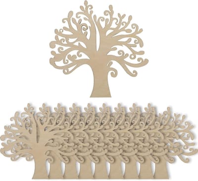 10 Stuks Houten Boom van het Leven Decoratie, Ornamenten voor DIY Ambachten, Hangers voor Bruiloft en Kerstversiering