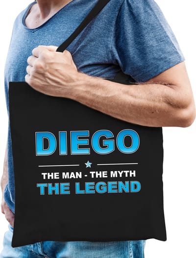 Naam cadeau Tasje voor Diego - The man, The myth the Legend - katoenen - zwart - verjaardag - vaderdag - collega - vriendin