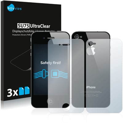 Savvies - Screenprotector voor Apple iPhone 4S (Voor+Achter) - Folie Beschermfolie transparant 6 Stuks