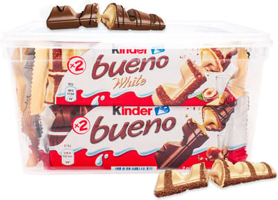 Kinder Bueno mix in herbruikbare partybox: Bueno melkchocolade (15 stuks) & Bueno Wit (5 stuks) - 860g